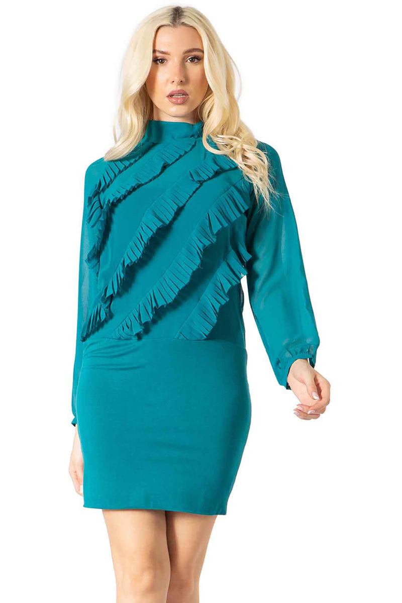 Round Pleated Ruffled Mini Dress
