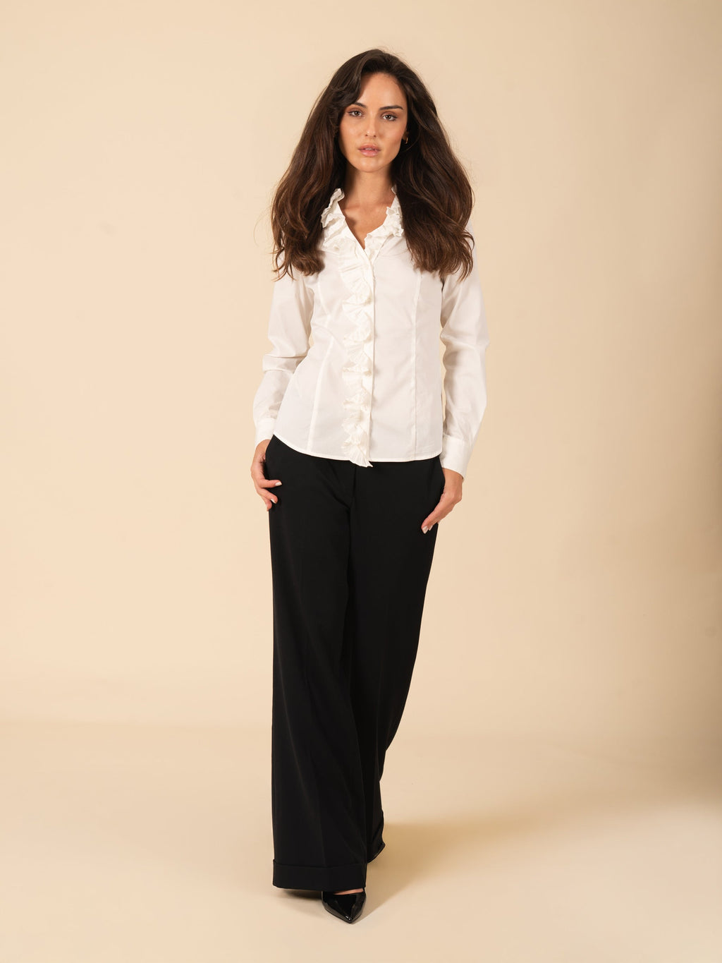 pleated dress shirt Pleated Ruffle Trim Dress Shirt – Vertigo