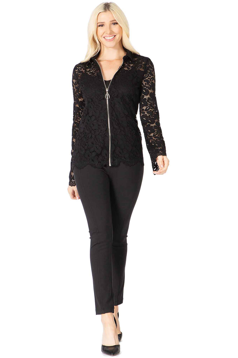 Collared Zip‐Up Lace Jacket Vertigo