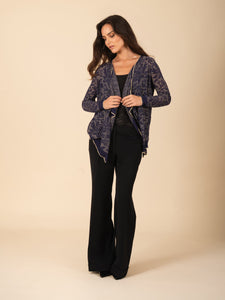 Semi-Sheer & Metallic Intricate Floral Print Longsleeve Cardigan. Vertigo
