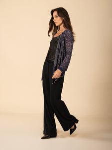 Semi-Sheer & Metallic Intricate Floral Print Longsleeve Cardigan. Vertigo