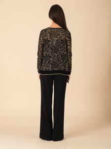 Semi-Sheer & Metallic Intricate Floral Print Longsleeve Cardigan. Vertigo
