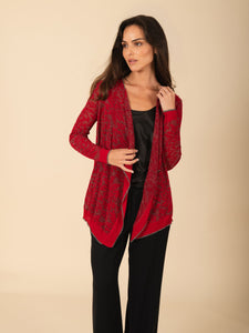 Semi-Sheer & Metallic Intricate Floral Print Longsleeve Cardigan. Vertigo