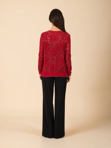Semi-Sheer & Metallic Intricate Floral Print Longsleeve Cardigan. Vertigo