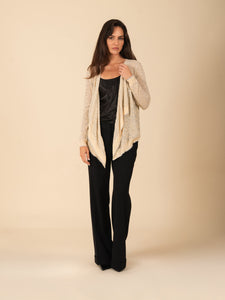 Semi-Sheer & Metallic Intricate Floral Print Longsleeve Cardigan. Vertigo
