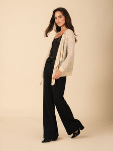 Semi-Sheer & Metallic Intricate Floral Print Longsleeve Cardigan. Vertigo