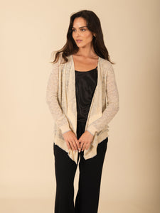 Semi-Sheer & Metallic Intricate Floral Print Longsleeve Cardigan. Vertigo