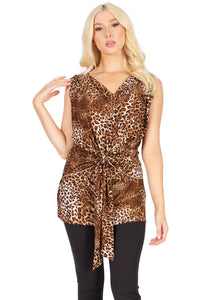 Printed Jewel Neck Waist Wrap Top Vertigo 