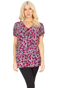 Printed Jewel Neck Waist Wrap Top Vertigo 