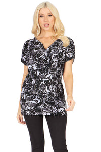 Printed Jewel Neck Waist Wrap Top Vertigo 