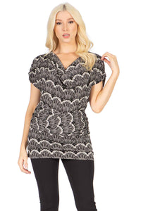 Printed Jewel Neck Waist Wrap Top Vertigo 