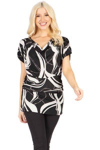 Printed Jewel Neck Waist Wrap Top Vertigo 