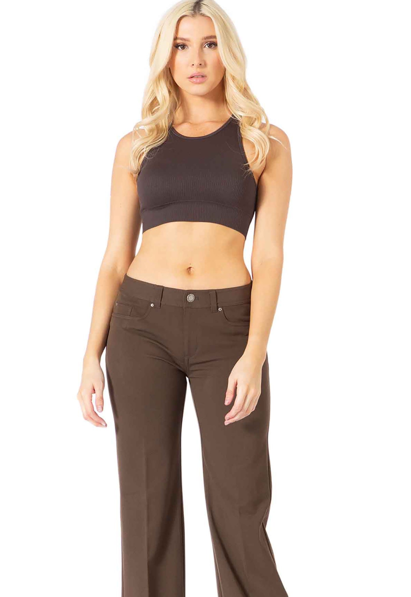 Mid Rise Straight Leg Fitted Pants