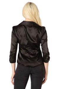 City Girl Button Front Satin Blouse Vertigo
