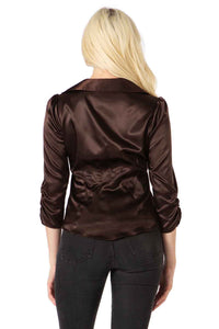 City Girl Button Front Satin Blouse Vertigo