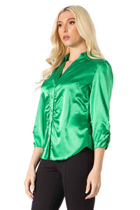 City Girl Button Front Satin Blouse Vertigo