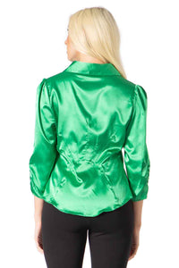 City Girl Button Front Satin Blouse Vertigo