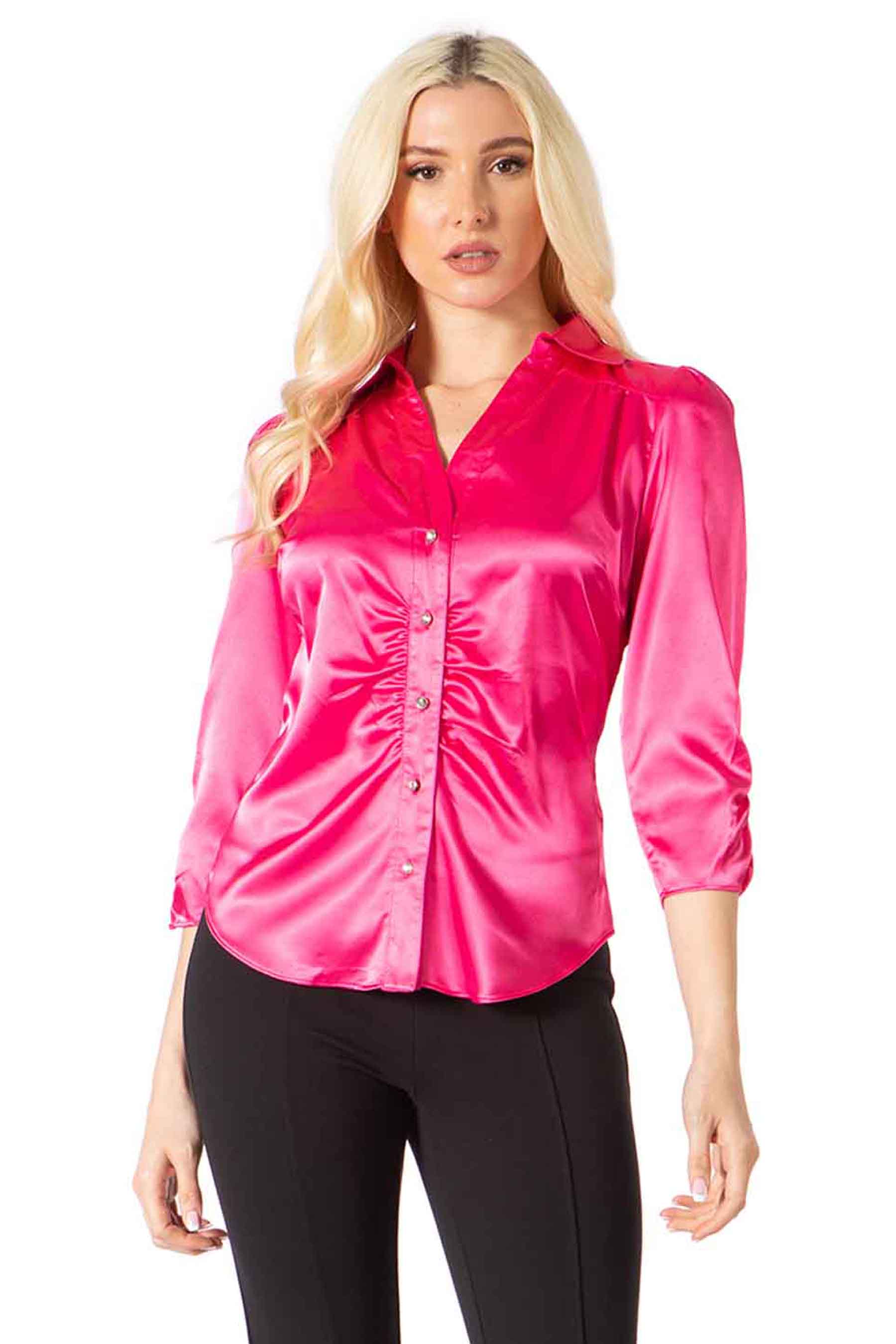 City Girl Button Front Satin Blouse