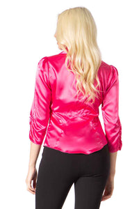 City Girl Button Front Satin Blouse Vertigo