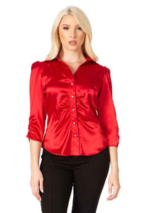 City Girl Button Front Satin Blouse Vertigo