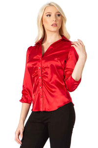City Girl Button Front Satin Blouse Vertigo