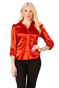 City Girl Button Front Satin Blouse Vertigo