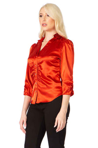 City Girl Button Front Satin Blouse Vertigo