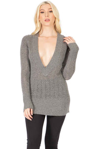Exaggerated V Neck Pointelle Sweater Vertigo