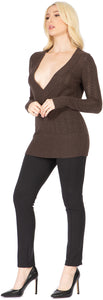 Exaggerated V Neck Pointelle Sweater Vertigo
