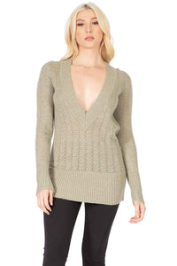 Exaggerated V Neck Pointelle Sweater Vertigo