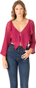Openwork Knit Zip‐up Crop Top Vertigo 