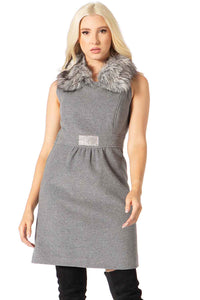 Faux Fur Collar Wool Dress Vertigo 