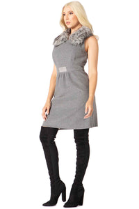 Faux Fur Collar Wool Dress Vertigo 