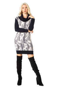 Cowl Neck Print Sweater Dress Vertigo