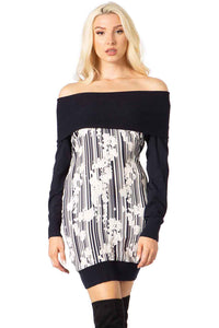 Cowl Neck Print Sweater Dress Vertigo