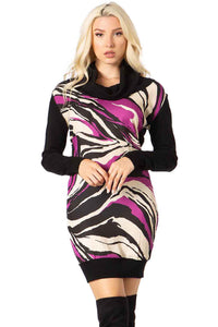 Cowl Neck Print Sweater Dress Vertigo