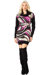 Cowl Neck Print Sweater Dress Vertigo