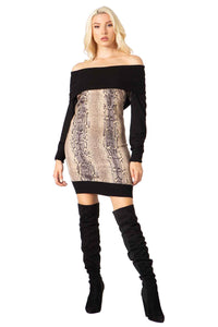 Cowl Neck Print Sweater Dress Vertigo