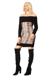 Cowl Neck Print Sweater Dress Vertigo