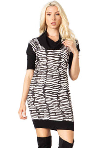 Cowl Neck Print Short Sleeve Dress Vertigo