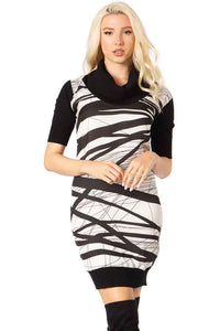 Cowl Neck Print Short Sleeve Dress Vertigo