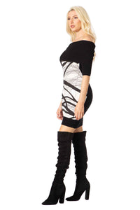 Cowl Neck Print Short Sleeve Dress Vertigo