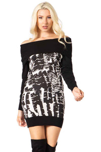 Cowl Neck Print Sweater Dress Vertigo