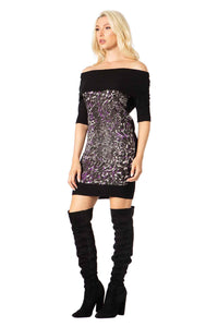 Cowl Neck Print Short Sleeve Dress Vertigo