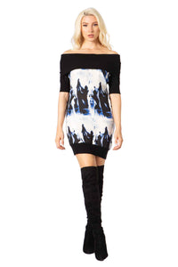 Cowl Neck Print Short Sleeve Dress Vertigo
