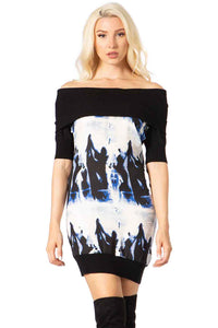 Cowl Neck Print Short Sleeve Dress Vertigo