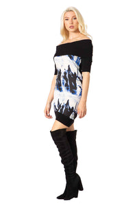Cowl Neck Print Short Sleeve Dress Vertigo