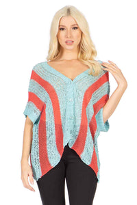 Button Front Stripe Sweater Top Vertigo