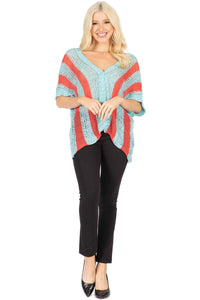 Button Front Stripe Sweater Top Vertigo