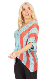 Button Front Stripe Sweater Top Vertigo